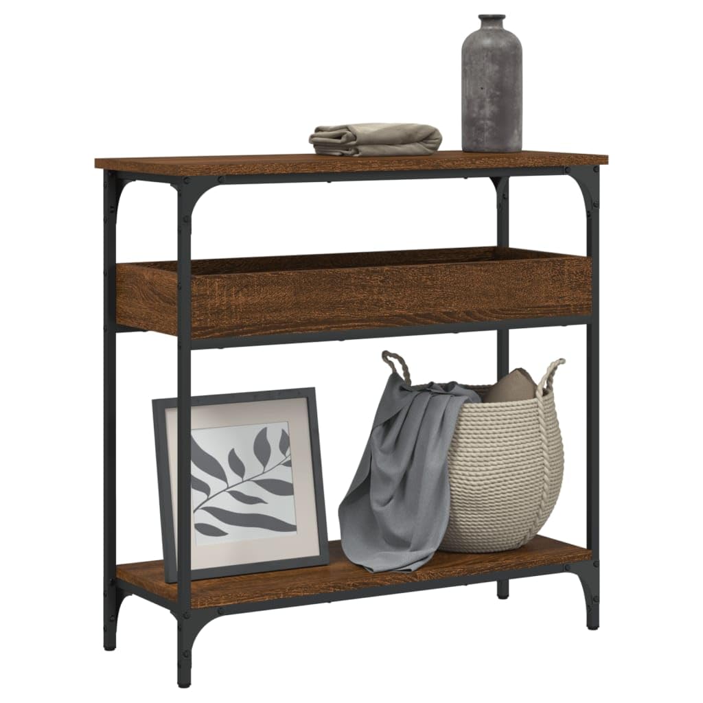 Mesa consola marrón de 75 cm con espacio de almacenamiento para pasillo y salón