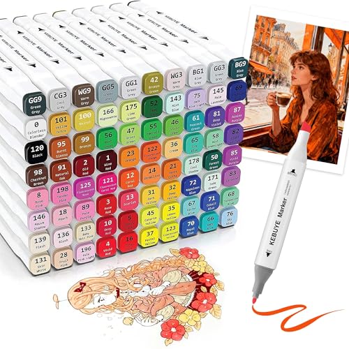 Kebuye Pennarelli ad Alcool Doppia Punta Marker, Marcatore 80 Colori Pennarelli Professionali Impermeabile per Sketch Colorare Illustrazioni Disegnare Anime