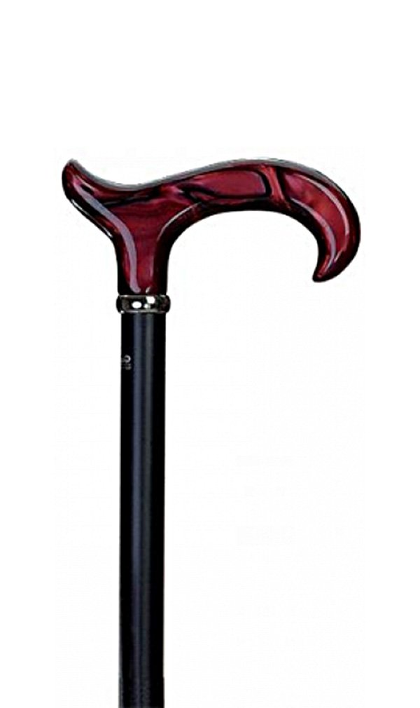 Eleganter Damen Gehstock Perlmutt RUBIN mit Derbygriff / höhenverstellbar 75/100