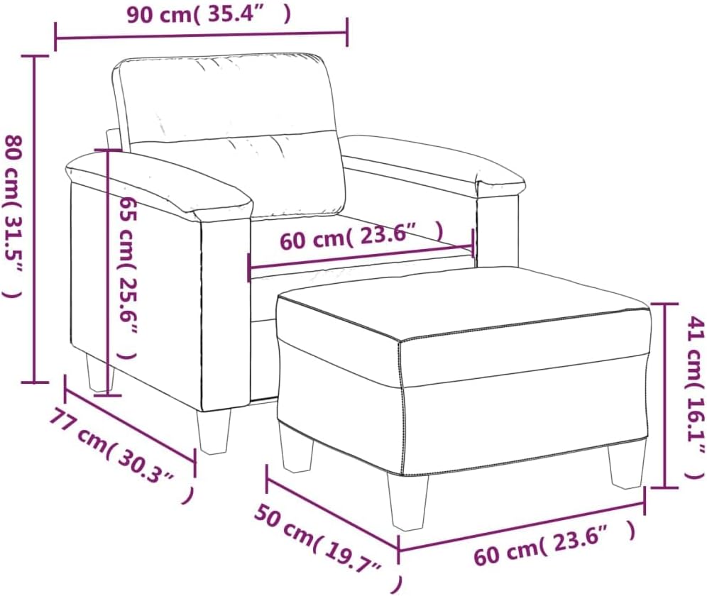 Sofa Chair with Footstool Light Grey Living Room Furniture