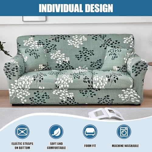 JQinHome 6 Piece Stretch Sofa Cover Printed Couch Cover, Floral Pattern Sofa Slipcover with 3 Separate Cushion Cover, Washable Furniture Protector for Living Room(Sofa,Flowers) - Image 3