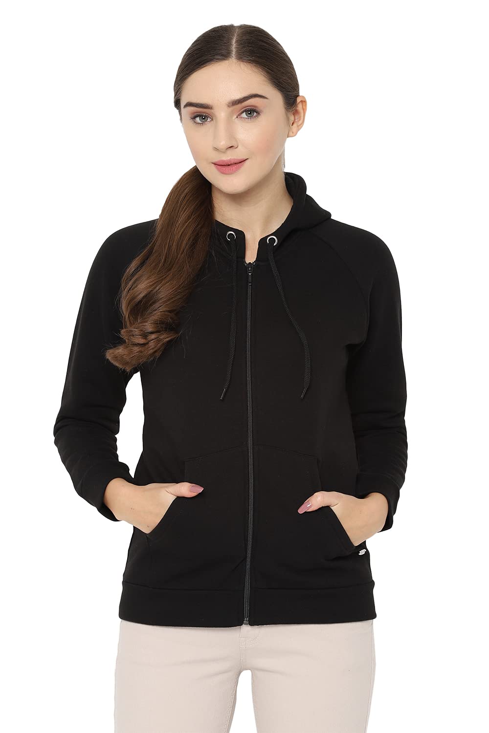 Allen Solly Women’s Synthetic Hooded Neck Sweatshirt | Long Seelves Regular Fit Zipper