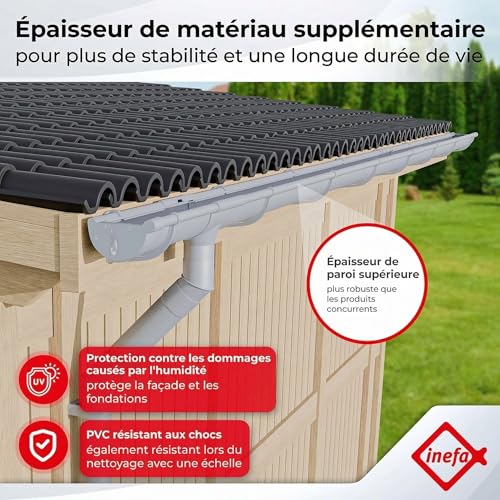 Gouttière NW100 PVC demi-ronde marron de 6m pour abri de jardin - 7