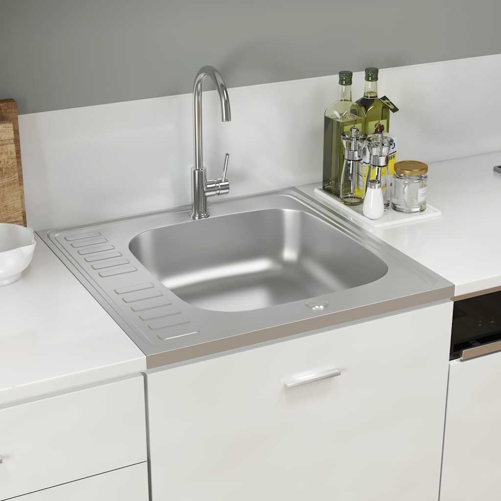 Lavello da cucina con sgocciolatoio, 600 x 600 mm, in acciaio