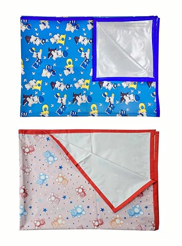 Image of EcoSoft Plastic Sheet,PVC Sheet for Kids,Rubber Sheet for Babies,Bed Wetting Protector(90 x 135 cm) (Blue Alphabet & Pink Star Bear)