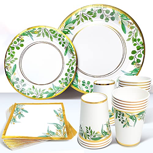Sweet Baby Co Sage Greenery Plates for 24 Jungle Theme Boho Party Supplies Bridal Baby Shower Napkins Boy Girl Paper Plate