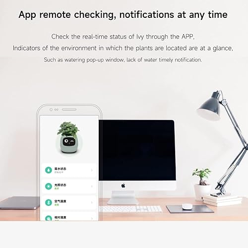 Miniatura 6 de Itigoitie Macetas inteligentes, maceta inteligente para mascotas, maceta AI, macetas inteligentes, múltiples expresiones, 7 sensores inteligentes y