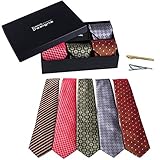 Men's Tie Set - 5 Luxury Neckties And 2 Classy Tie Bars In Gift Box By Pointed Designs (Set 3)