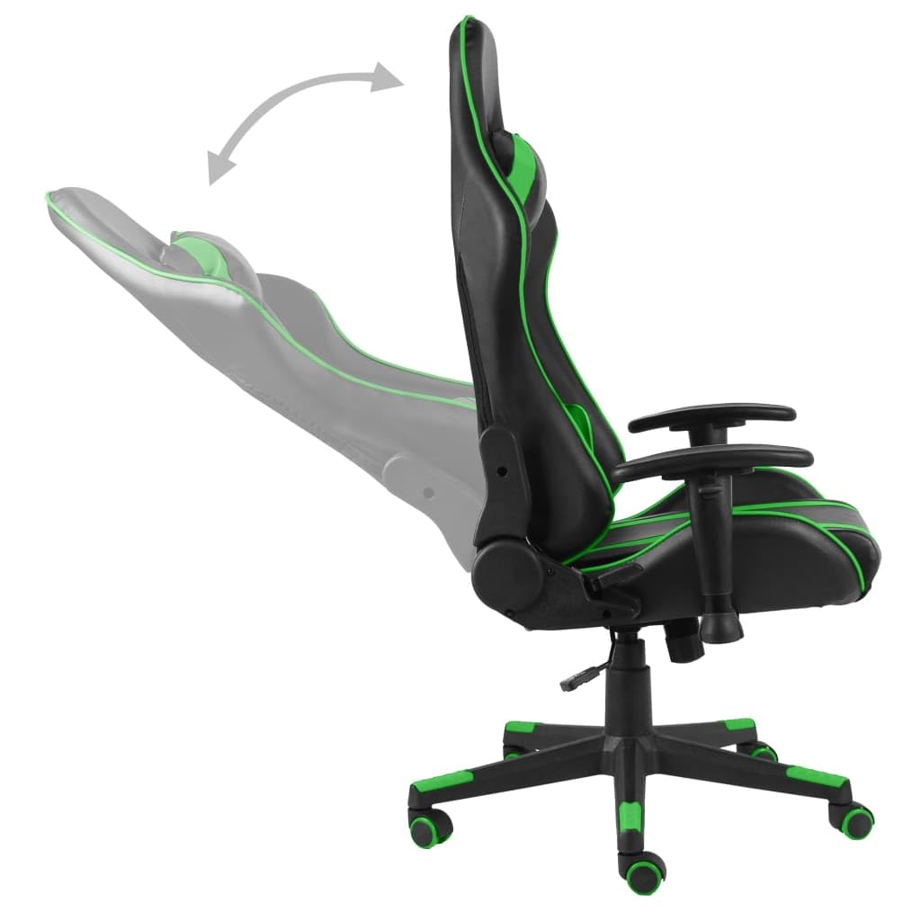 Sedia da gaming girevole, verde, con rivestimento in PVC, ergonomica, regolabile, con braccioli, poggiatesta e supporto lombare, per ufficio e studio