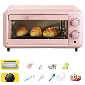 Mini-oven, 11 l, multifunctionele accessoires, elektrische oven met afneembare opvangbak, broodrooster, gebruik thuis met vorst- en grillfunctie, roze – 800 W