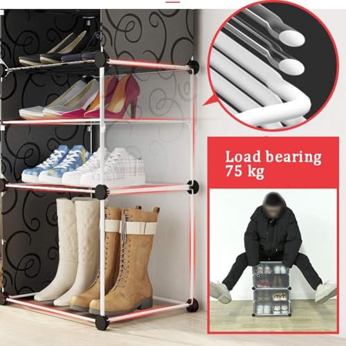 Image of Strassis Design Plastic Shoe Rack for Home | 6 Shelf DIY Shoe Rack with Door Magnets for Home Storage Plastic Box Organizer, Metal Door Frame, Chappal Slipper Sandals Stand (3 Door,Black)