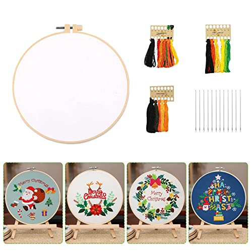 Resszo 4 Sets Of Christmas Embroidery Kit With Patterns And Instructions, Embroidery Starter Kit Embroidery Pattern Hoop Colored Threads Needlepoint Kit For Beginners Adults Embroidery Supplies #TOP3