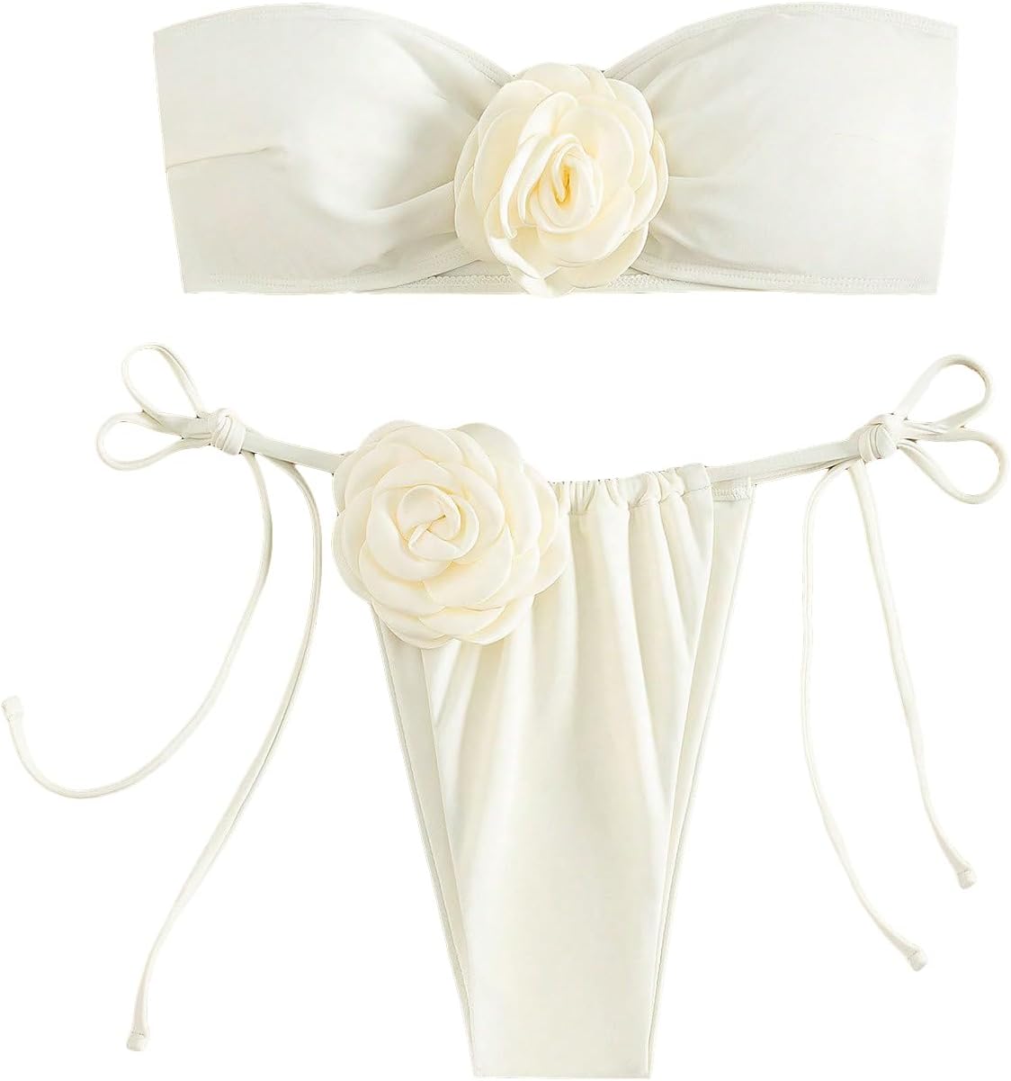 GORGLITTER Kadın Askısız Çiçek Desenli Bikini, Çiçek Detaylı ve Yanlardan Bağlamalı Bandeau Mayo, Yüksek Kesimli Şık Mayo