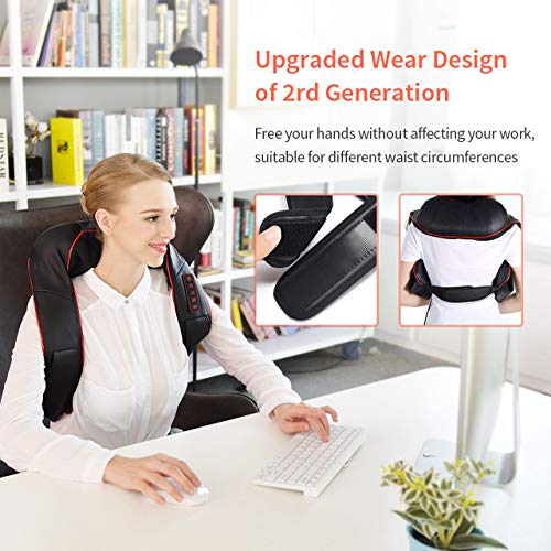 Handsfree Shiatsu Neck Shoulder Massager ELLESYE Electric Back Massage with Heat Vibration Deep Kneading Tissue Massage for Muscles Pain Soreness Relief in Office and Home
