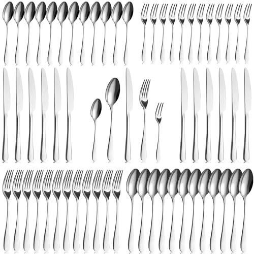 BEWOS Besteck Set für12 Personen - 60 Teilig Essbesteck Set inkl. Messer, Gabel, Löffel, Besteck Edelstahl Spiegelpoliert, Spülmaschinenfest