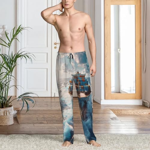 Mens Pajama Pants Bottoms With Pockets- Cargo Ship At Sea Soft Men Lounge Pants, Comfy Mens Pj Pants2