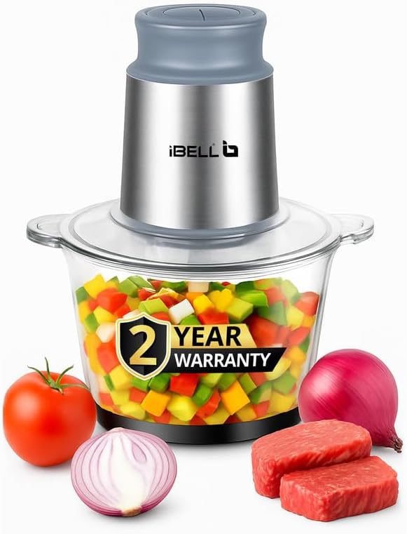 IBELL Electric Chopper, 2-Yr Warranty, Large Size (5L) for Kitchen Use, 1200W, Stainless Steel Blade, Multi Purpose for Cutting, Slicing Meat, Vegetables, Nuts & Fruits, MT500SM (Silver)