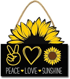 Peace Love Sunshine Sign for Front Door,12" Sunflower Sign,Rustic Summer Door Hanger,Sunflower Sign for Front Porch Bedroom Living Room Indoor Outdoor Kitchen Home Decor