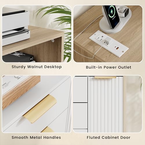 Image of ModernMate Fluted Mobile File Cabinet with Charging Station