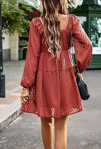 Image of BestWendding Women Long Sleeve Mini Dress Square Neck 2026 Fall Dress