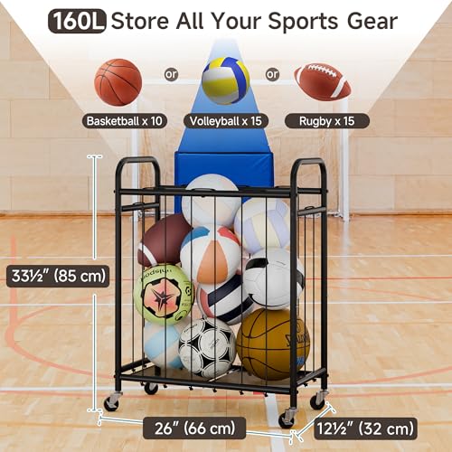 StorageWorks 160L Ball Cart with Wheels, Sports Ball Storage for Garage - image 2