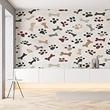 Dthgsdi Lovely Paw Print Bone Wallpaper Peel and Stick, Dog Cat Pet Contact Paper 72' x 48', Animal Print Wall Mural Self Adhesive Removable Waterproof for Living Room Bedroom