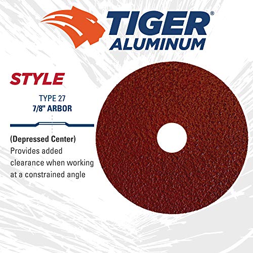 Image of Weiler 60401 Tiger Aluminum Resin Fiber Sanding & Grinding Disc, 4-1 /2 inch Diameter, 36 Grit, 7 /8 inch Arbor Hole (Pack of 25)