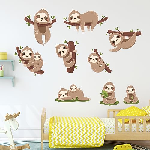 Image of iMagitek Cute Sloth Wall Decals Animal Wall Stickers for Kids Bedroom, Nursery Wall Decor, Playroom