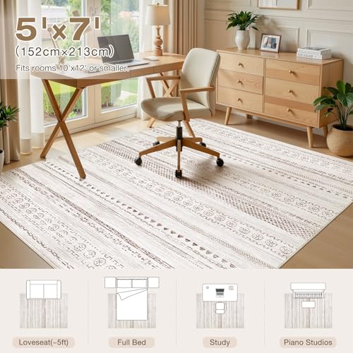 Tapete decorativo 5x7 geométrico boho marrón lavable miniatura 2