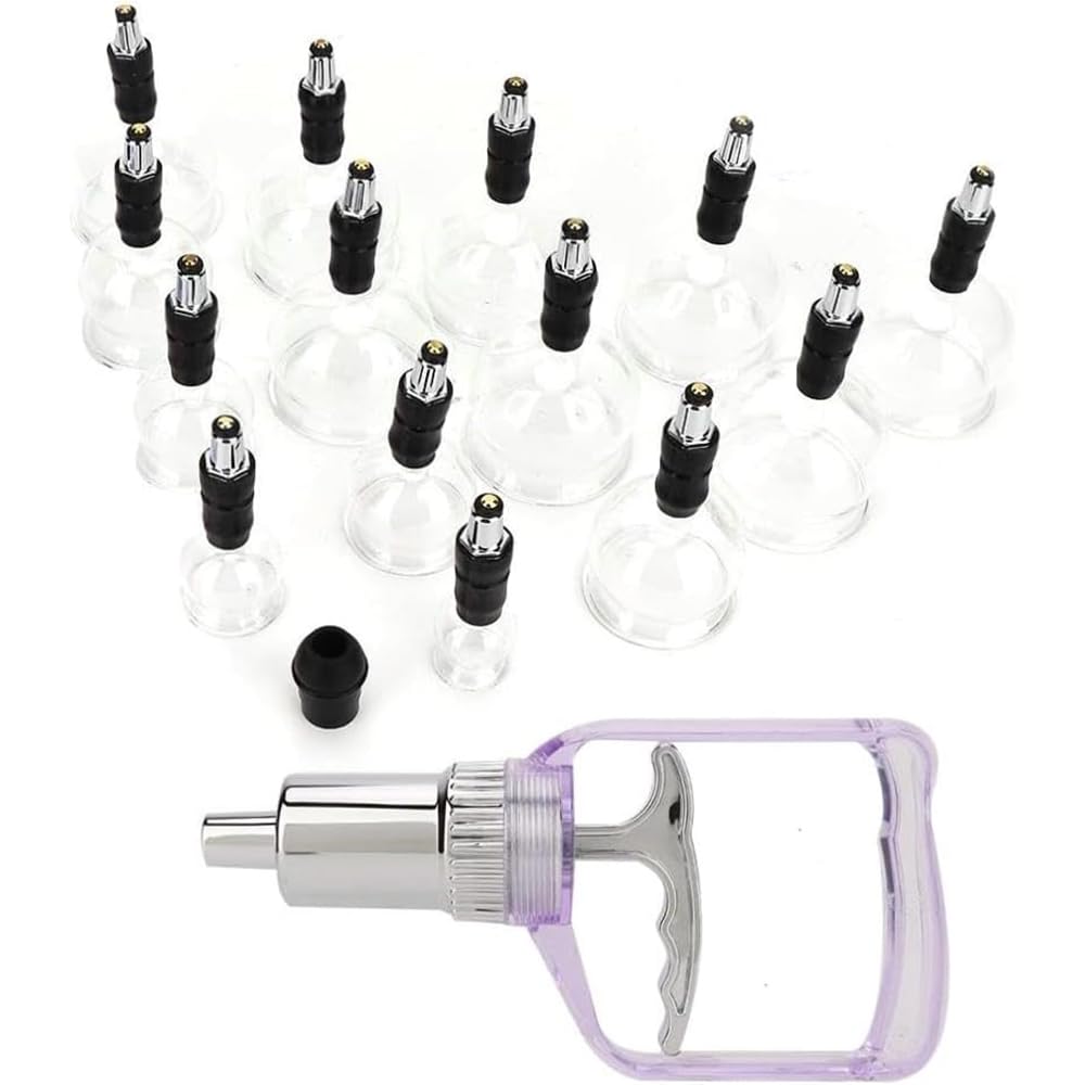 Set per Coppettazione Professionale, Coppette per Massaggio in Vetro da 14 Pezzi, Coppettazione Sottovuoto con Pompa, Coppettazione Cinese, Sollievo dal Dolore alla Tensione Muscolare