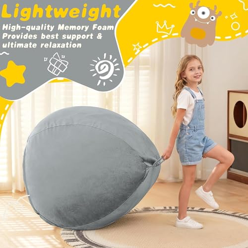 Image of HABUTWAY 2FT Bean Bag Chair, 2' Beanbags Small Bean Bag Chairs with Filling, Teardrop Bean Bag Chair Luxurious Velvet Ultra Soft Fur with Removable Cover(Light Grey)