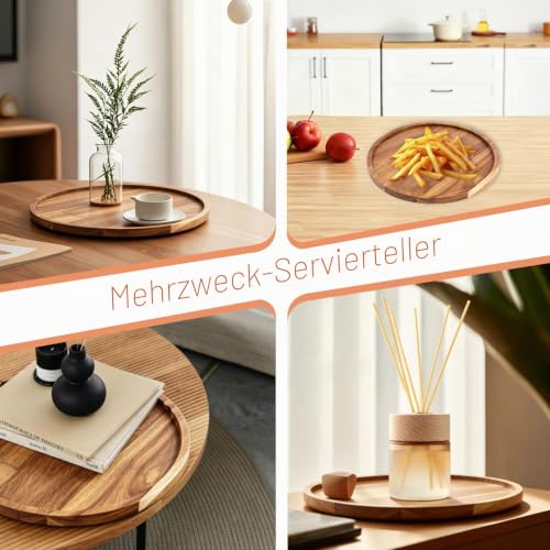 Holzteller Serviertablett Groß Tablett Rund 30 cm aus Akazienholz – Bild 5