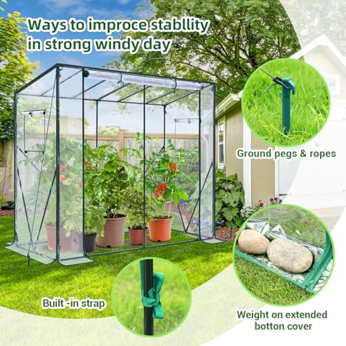Ohuhu Tomaten Gewächshaus Foliengewächshaus mit PVC-Abdeckung und Fernster, Begehbarer Gewächshaus 200x77x170 cm Gewächshaus Klein Winterfest Tomatenhaus für Optimales Pflanzenwachstum