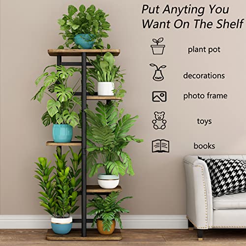 Image of LINZINAR Plant Stand Indoor 5 Tier Metal Plant Shelf Stands for Multiple Plants Garden Corner Balcony Living Room Bedroom, Black