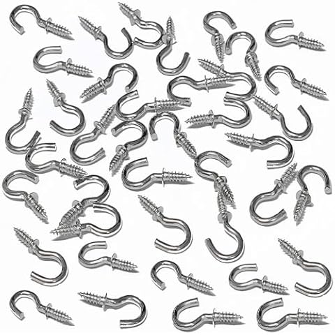 Hulless 100 Pcs 1/2 Inch Metal Cup Hooks Ceiling Screw Hooks for Attachment and Suspension, Silver Cover