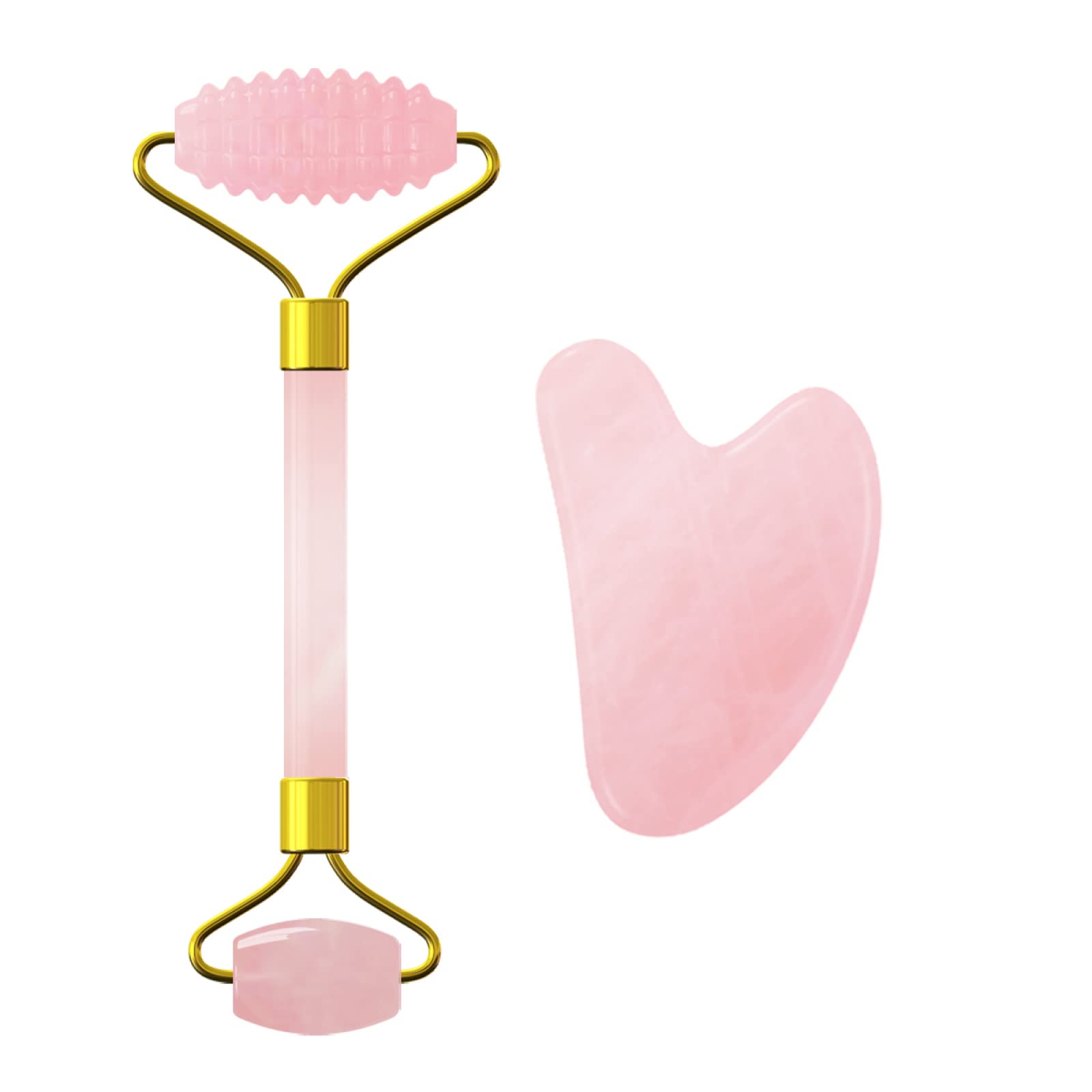 Rodillo facial de cuarzo rosa Gua Sha, juego de raspador para masaje facial, 100% natural, kit de gouache de cristal rosa, herramientas para el cuidado de la piel, Set-Ci No Box