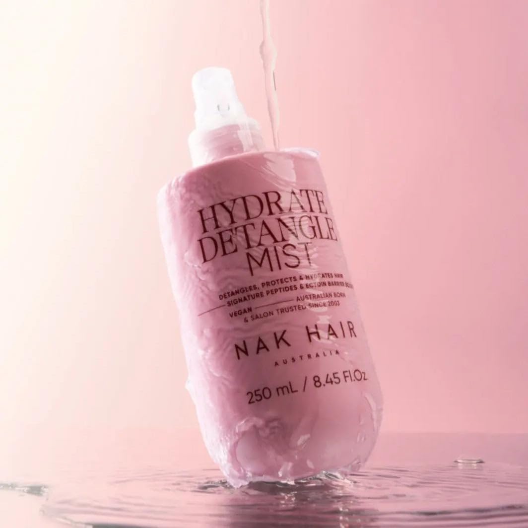 NAK Signature Hydrate Detangle Mist 250ml - Moisturizing Leave-In Hair Protection Spray for All Hair Types with Peptides & Natural Vegan Complex