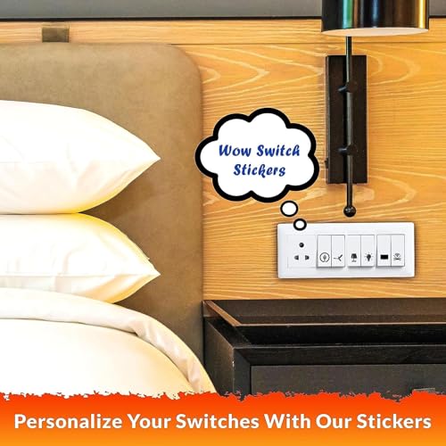 Image of Switch Board Stickers for Home and Office - 560 Self Adhesive Electric White Switch Board Covers, Vinyl Transparent Stickers for Lightbulb, Fan, AC, Stickers (Black)