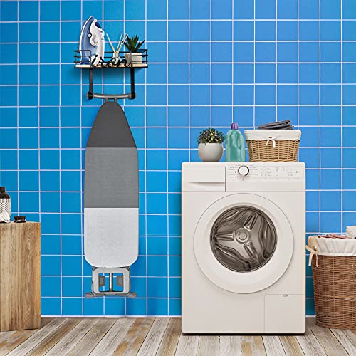 Tj.moree Hanger Wall Mount - Laundry Room Iron And Ironing Board Holder, Metal With Large Storage Wooden Base Basket And Removable Hooks (Black) #TOP2