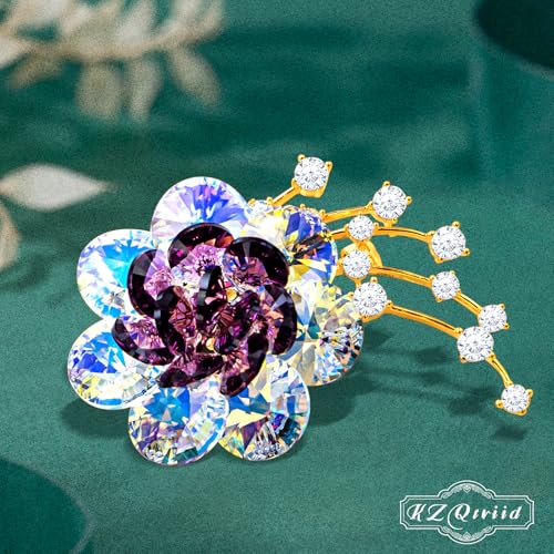 Image of Brooches For Women,14k Gold Plated Copper,Crystal Roselle Cubic Zirconia Brooch Pins For Women ,Crystal Broach,Flower Broach