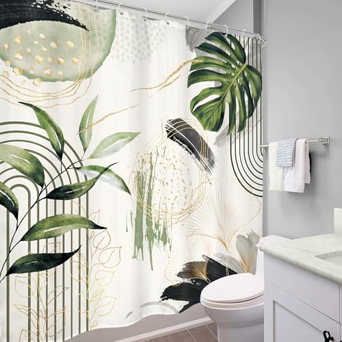 Mitpok Grey Green Boho Abstract Tropical Palm Bathroom Shower Curtain Set by Mitpok - Used condition - Image 3