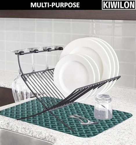 Image of Dining Table Placemats Set of 6 | Table Mats with Anti-Slip Silicone Dots Bottom | Heat Resistant Foldable Place Mats for Dining Table and Kitchen | 45 x 30 cm (Green, UrbanWeave)