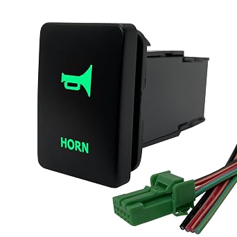 Horn Push Button Switch ON-Off Momentary Switch with Wiring Kit for Toyota Tacoma 4Runner Tundra 3Amp 12V Green