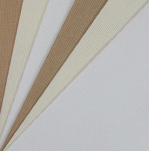 Image of KCS 4 /6 pc of 12 inch x 18 inch(30cmx45cm) 18CT Counted Cotton Aida Cloth Cross Stitch Fabric (6 pc, White+Cream+Khaki)