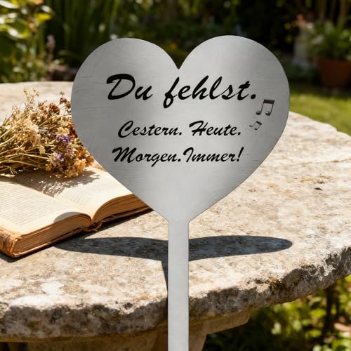 Decorazione per tomba, resistente alle intemperie, in metallo, a forma di cuore, con scritta in lingua tedesca Amorebt und Undimenticen per sempre nei nostri cuori, decorazione per tomba, resistente