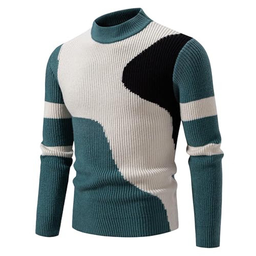 Men's Fashion Color Block Mock Neck Sweater, Long Sleeve Ribbed Knit Slim Fit Pullover Going Out Warm Sweaters