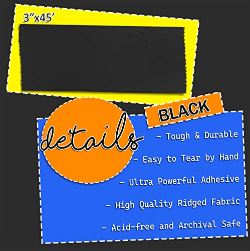 Black Bookbinding Tape, Black Cloth Book Repair Tape for Bookbinders, Black Fabric Hinging Tape, Craft Tape, 3" Inches by 45' Feet, Acid Free and Archival Safe Tape for Crafts & Book Repair