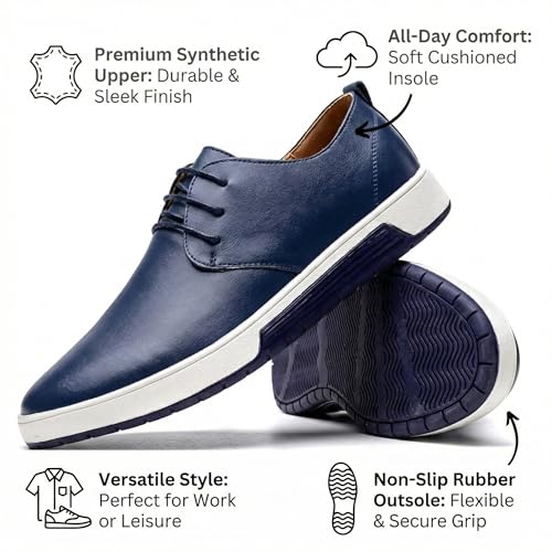 Image of konhill Men's Casual Oxford Shoes - Breathable Dress Shoes Loafers Lace-up Flat Sneakers