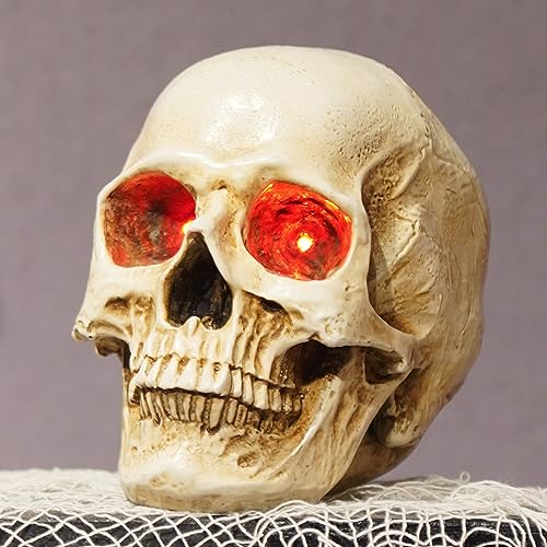 Skeleton Skull Decor Halloween Lights Resin Skull Statues with Red Led Lights 3.5 * 5 * 4.5 Inch,3Pcs Halloween Decoration Indoor Candle Holder 3 x 3.5 x 3.5 InchBraxio (Led Light)