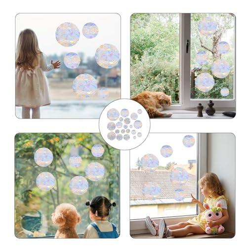 26 Stück Suncatcher Sticker,Fensteraufkleber,Sonnenfänger Fenster,Regenbogen Folie Fenster,Window Fenstersticker,Fensterfolie Regenbogeneffekt,Vogelschutz Aufkleber für Elektrostatische Adsorption